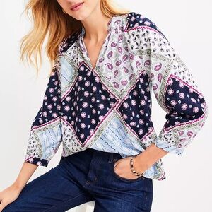 LOFT Navy and Pink Paisley Blouse